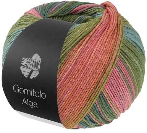 LANA GROSSA Gomitolo Alga | Baumwollmischgarn mit Bambus & Seacell-Fasern in einem mehrfarbigen, bunten Streifenverlauf | 100g Wolle zum Stricken & Häkeln | 280m Garn FB 2025