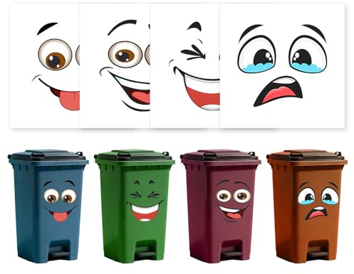 JININOSEU 12 Bögen Lustige Mülltonnen Aufkleber, Aufkleber Mülltonne 20 cm, Cartoon Ausdrücke Lustig, Augen und Mund, DIY-Vinyl-Aufklebers für Kühlschrank, WC
