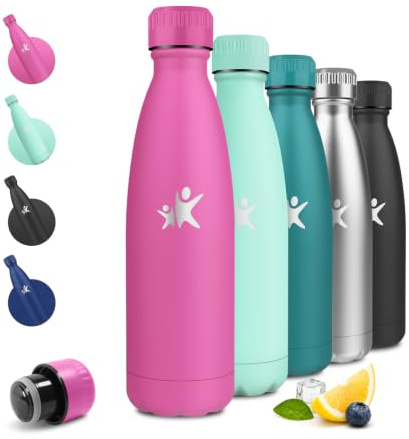 JAPORIA Thermosflasche 500ml, Thermoskanne BPA-frei, Trinkflasche Edelstahl, Kohlensaeure Geeignet, Wasserflasche Auslaufsicher, Isolierflasche für Schule, Büro, Sport, Outdoor, Magenta