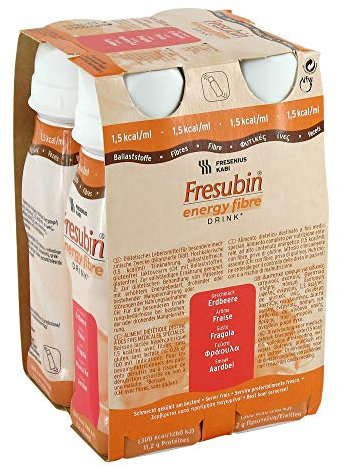Fresenius Kabi FRESUBIN Energy Fibre Drink Strawberry Drinks Flask 200 ml Pack of 1 x 2.75 kg x 4)