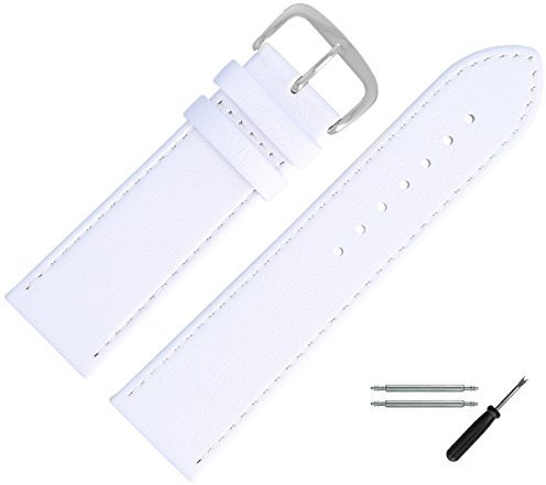 MARBURGER Uhrenarmband 30mm Leder Weiss Silber Glatt Mit Naht - Montage Set 7593020000120