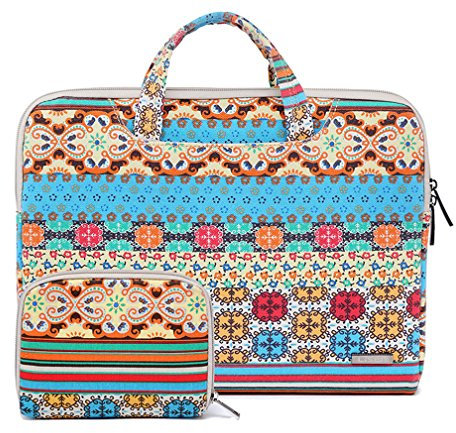 LaoZan portátil hombro bolsa maletín portátil de ordenador portátil Caso Bolsa de transporte para ultrabook netbook con pequeña bolsa 15.6 Bohemia