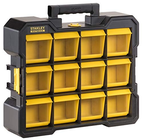 Stanley Fmst81077-1 Organiseur Flip Bin Gamme FatMax Large Base - Godets Basculables Et Amovibles - Couvercles Transparents - Poignée De Transport - Attaches Latérales Pour En Assembler Plusieurs Noir/Jaune
