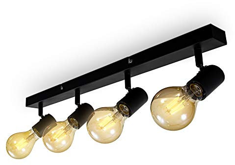 B.K.Licht - Lámpara de techo con 4 Focos ajustables y giratorios para interiores, retro, vintage, forma recta en barra, E27, 48x5x11cm,Lamparas de Techo Salon, Lampara Techo,Candeeiro Teto, Negro