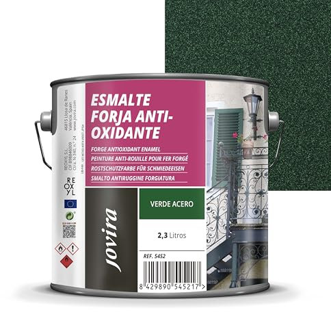JOVIRA PINTURAS Esmalte Forja Antioxidante al Disolvente. Protección y decoración sobre hierro. (2,3 Litros, Verde Acero)