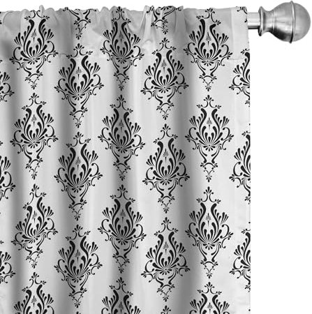 ABAKUHAUS Damast Vorhänge, Gardinen, Barock Viktorianischer Stil, Fensterbehandlungen für Wohnzimmer Schlafzimmer Dekor, 2 Stück 75 cm b x 175 cm h, Weiß Schwarz