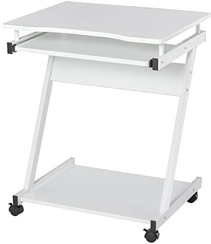 HOMCOM Tavolo Porta PC Classico e Salvaspazio, Piano Tastiera a Scomparsa, 4 Ruote e Ripiano Inferiore Bianco 60x48x73cm