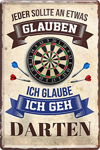 Lustiges Deko Blech-Schild Dart Dartspieler Pub Kneipe Bar Theke (20 x 30 cm, Ich glaube: Ich geh Darten 1226)