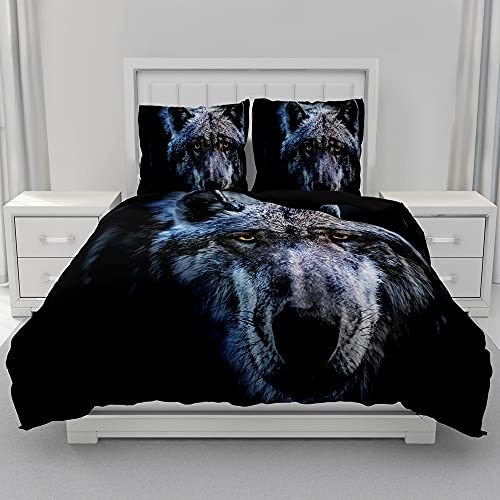 Morbuy Mikrofaser Bettwäsche + Kissenbezug 80x80cm, Tierdruck Bettwäsche-Set Bettwäsche Set für Erwachsene Kinder, Weiche Bettbezug Set mit Reißverschluss (220x240cm,Wolf)