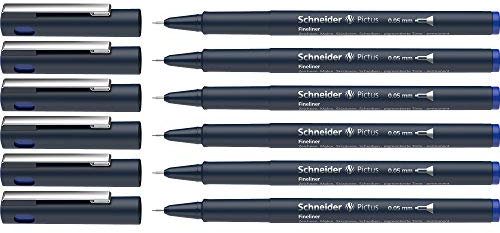 Schneider Pictus Fineliner (Strichstärke 0,05 mm, dokumentenechte Pigmentliner, metallgefasste Spitze, Gehäuse aus 85% recyceltem Kunststoff) 6er Pack, blau