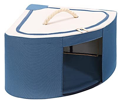 Under Bed Storage Box, Thick Oxford Cloth Foldable Fan-Shaped Corner Storage Box, with Handle with Zipper, Suitable for Bedroom Living Room/Blue / 32L