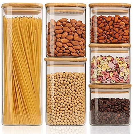 ComSaf 550ml/800ml/1100ml/2100ml frascos de almacenamiento con tapas juego de 6, recipientes grandes de vidrio Φ10cm frascos de almacenamiento de vidrio, frascos de traición para pasta, fideos, harina