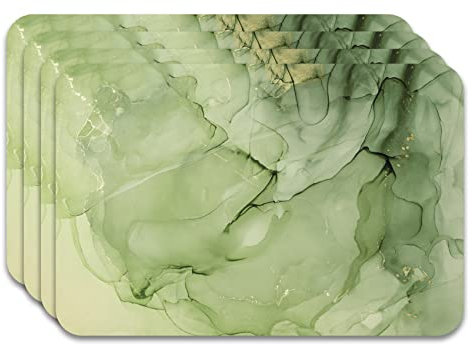 Panorama Salvamanteles Mármol Verde 45x30 cm Pack de 4 - Mantel Individual en Vinilo - Tapetes para Mesa - Antimanchas y Lavables