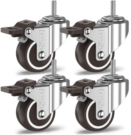 GBL Ruote Girevoli per Impieghi Gravosi - con 4 Freni e Viti - 50mm M10 x 25mm Max 200kg - Silenziose Senza Segni - per Mobili Carrelli - Rivestimento in Gomma - Argento - Set da 4
