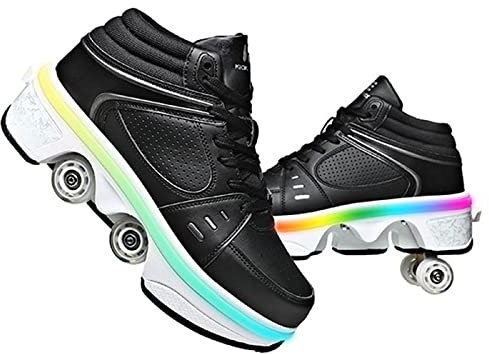 Roller Skate Shoes Rollschuhe Schuhe Mit Rollen Skateboardschuhe,Inline-Skate, verstellbar Damen Schuhe mit Rollen für mädchen (38, Black with Light)