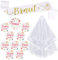 FLOFIA 12Pcs JGA Deko Accessoires Frauen Braut Schärpe Hochzeit Schleier mit Kamm JGA Buttons Weiß 9x Team Braut Buttons für Junggesellinnenabschied Hochzeit Bachelorette Party