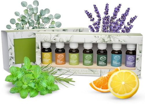 RATHAUS APOTHEKE WIEN® ätherische Öle Set [FÜR IHRE PERSÖNLICHE AUSZEIT] - 7 x 20 ml Aromatherapieöl - Apothekenqualität - Geschenkbox für Weihnachten, Valentinstag, Ostern, Geburtstag