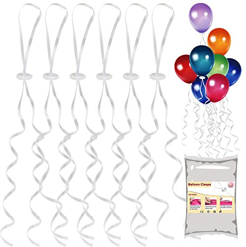 50 unidades de cierres de globos de helio con cuerda, cinta para globos con cinta de polietileno, color blanco, cierre rápido para hacer guirnaldas de globos, fiestas de cumpleaños, fiestas