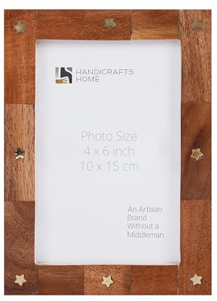Handicrafts Home Wooden Picture Frame 4x6 Vintage Photo Frame Rustic Frame with Star Inlay For Tabletop, Desk & Office & Living Room, Gift For Christmas, Handmade Boho Chic Home Decor, (Brown)