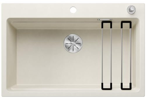 BLANCO ETAGON 8 | Granitspüle aus SILGRANIT softweiß | Einbauart: Einbau von Oben | für 80 cm breite Unterschränke | Durchdachtes Systemkonzept mit vielseitig verwendbaren ETAGON-Schienen