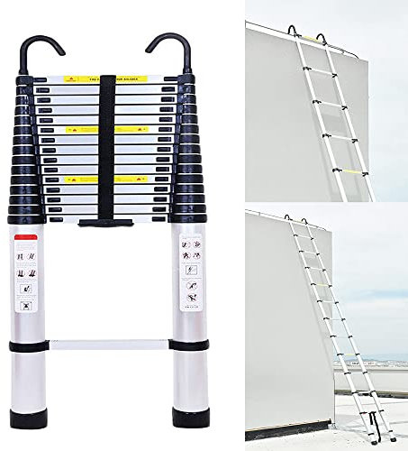Telescoping Ladder 16.4FT Extendable Aluminum Ladder with Double Detachable Hooks, Multi-Purpose Compact Collapsible Ladder for Home Office Loft DIY Projects, 330lbs Max Load Capacity