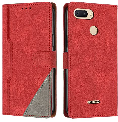 Radoo Kompatibel mit Xiaomi Redmi 6 / 6A Hülle, PU Leder Handyhülle [Stand Feature] [Kartenfachr] [Magnetic Closure Snap] Schutzhülle Klappbar Flip Case Cover für Xiaomi Redmi 6 / 6A (Rot)
