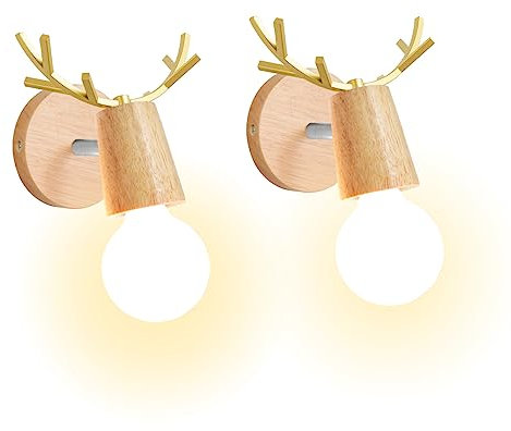 iDEGU 2 Stück Wandleuchten Innen Kreativer Wandlampe im Geweih-Design aus Holz und Metall Retro Verstellbare Wandleuchte für Schlafzimmer Wohnzimmer Flur Café Bar (Gold)