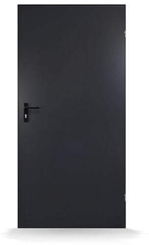 FENSTERVERSAND - Nebeneingangstür nach außen öffnend Stahl, Eingangstür, Nebeneingangstür Anthrazit, Kellertür, Haustüren Eingangstüren, BxH: 841x2115 mm DIN rechts, Türklinke innen, außen