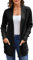 Runcati Damen Lange Strickjacke Classic Elegant Open Front Strick Cardigan Langarm Taschen Pullover Schwarz S