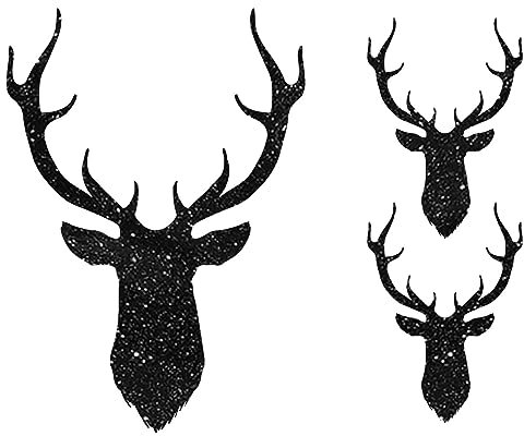 Glitzerdeals Bügelbild Glitzer Hirsch Silhouetten 3er Set Oktoberfest schwarz Glitzerbild zum Aufbügeln Hirsch Glitzerflex Oktoberfest Bling Aufbügler Hirsch
