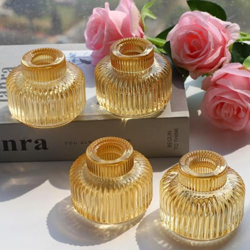 Woho Gold Kerzenhalter Kerzenhalter Set von 8 Votivkerzenhalter für Hochzeit Party Tisch Gerippte Glas Kegel Kerzenhalter für Geburtstag Weihnachten Dekor