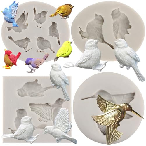 MYPRACS 4 Stück Vogel Fondant Schokoladen Silikonform für Cupcake Kuchenaufsatz Dekoration Süßigkeiten Gummipaste