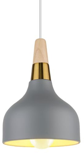 PETITES ECREVISSES Suspension Luminaire Moderne E27 Lustre Vintage Industrielle Lampes Plafonnier Intérieur Abat-jour en Métal et Bois Design pour Cuisine Chambre Café (Gris)