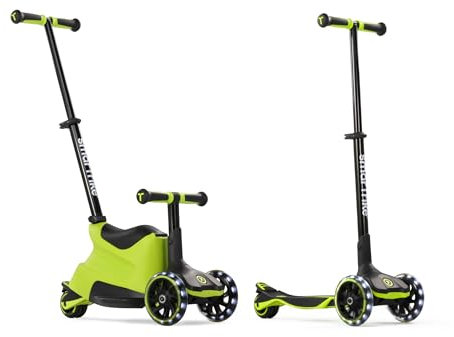 SmarTrike Xtend Ride-on 5-Stufen-Roller, mit befestigbarem Körper, ausziehbarem Lenker und Fußteilrahmen, EIN-Knopf-Faltung, extra große Räder, Kinder 12 Monate – 12 Jahre, Lime