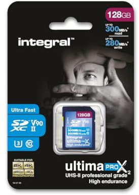 Integral 128GB UHS-II SD Card V90 Up to 300MBs Read and 280MBs Write Speed 1866X SDHC Professional High Speed Memory Card