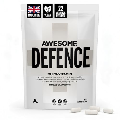 Awesome Health Defence - Vegan Multivitamin Tablets – Multi-Vitamin & Multinutrient Supplement – 120 Capsules – Vitamin D,C,E – Immune Support, Antioxidant Protection – Vegan Supplement