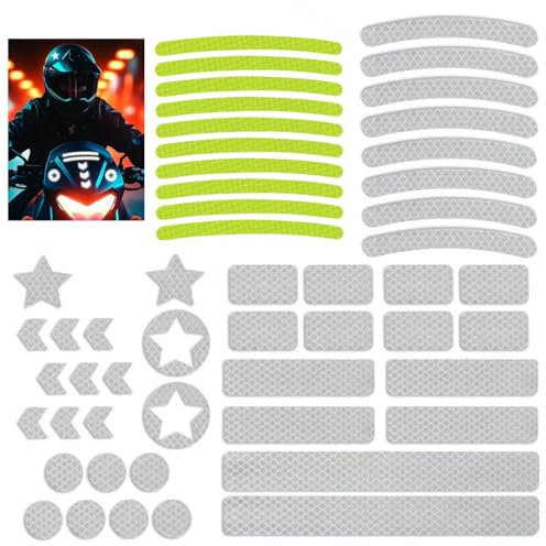 GWAWG Reflektierende Aufkleber, Sicherheitswarnung, weiche Nachtsichtbarkeit, verschiedene Formen, Aufkleber-Set für Autos, Fahrräder, Motorräder, Helme, Taschen, Kleidung, 62 Stück
