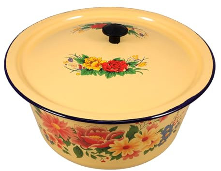 Zerodeko Emaille Schüssel Mit Deckel Retro Waschbecken Emaille Suppenbecken Vintage Für Küchenaufbewahrung Topf