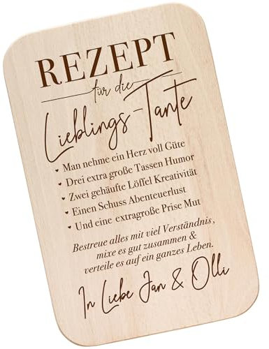 Frühstücksbrett mit Gravur, Rezept für die beste Tante, Personalisiertes Küchenbrett, Geschenke für Tante, Frühstücksbrett, Frühstücksbrettchen, Holz Schneidebretter, Holzbrett, Servierbrett