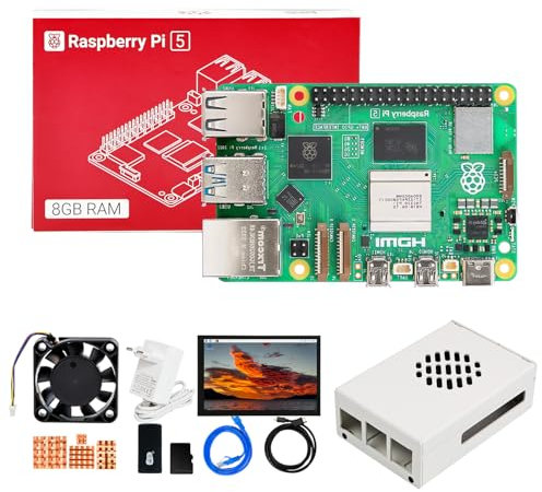 Yahboom Raspberry Pi 5 Starter Kit 8GB+HD 10.1inch Display,Case,27W PD Power Adapter,Heat Sink Ubuntu20.04 ROS2 System Suitable for Robot AI (8GB-10 in Screen Kit)