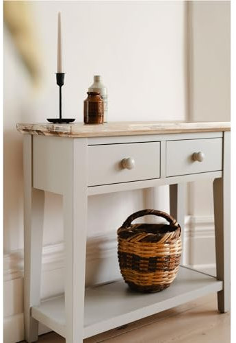 Statement Furniture Florence Small Console Table, 2 Drawers, Bottom Shelf | W82.5cm x H76cm x D32.5cm, Compact Slim Hallway Table with Drawers for Entryway Living Room (truffle)