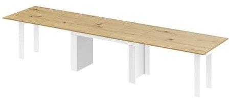designimpex Design Esstisch Tisch HMA-111 XXL ausziehbar 170 bis 410 cm Esszimmer, Farbe:Eiche Artisan - Weiß Hochglanz