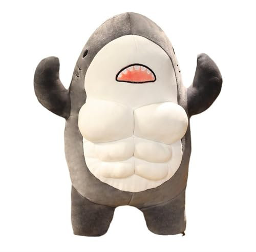 KUKUShining Muskelhai Plüschtier, Starker Kuscheltierhai, Weich und Kuschelig, Perfekt für Kinder, Jugendliche und Erwachsene, (Gray,60cm/23.9in)
