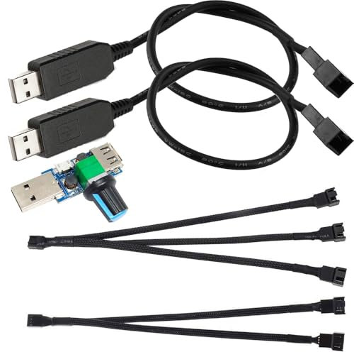 Gebildet 2pcs Cable Adaptador de Corriente para Ventilador con funda USB de 12V,3pines/4pines PWM,5V,Regulador de Velocidad del Viento del Ventilador,Cable divisor PWM de 2vías/PWM de 3vías