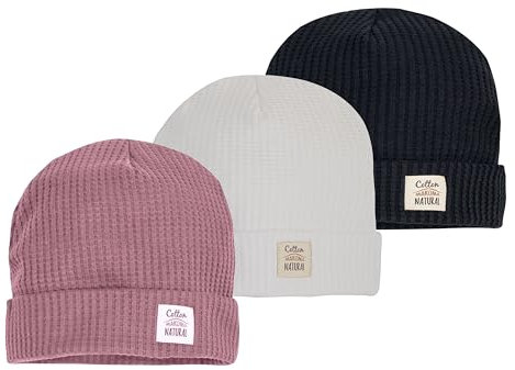 Makoma Baby Mütze 3er Pack für Säuglinge & Neugeborene Jungen & Mädchen - Erstlingsmütze - 100% Baumwolle (68, Waffelpique Rosa)
