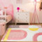 USTIDE Pinker Kinderteppich, weich, modern, geometrisch, maschinenwaschbar, Bodenmatte für Wohnzimmer, Schlafzimmer, Kinderzimmer, Spielzimmer-Dekoration