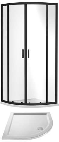 Balterley Quadrant Shower Enclosure with Shower Tray, 6mm Toughened Safety Glass Doors, Bar Handle Framed Enclosures for Showers, Quadrant Tray for Showers, Enclosures & Trays Set (Black/White)