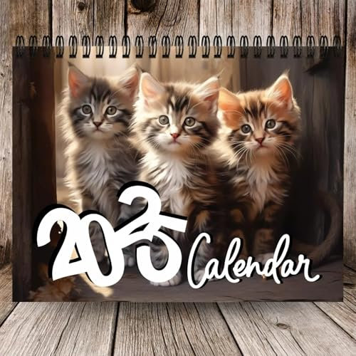 Yuandream Kalender 2025 Katze, Familienkalender Katzenkalender 2025, 3 Kätzchen Lustiger Katzenkalender 2025, Cat Calendar 2025 Katze Wandkalender Kalender für Büro, Familien, Hotels