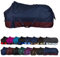 RL24 - Winterdecke Weidedecke 600D Basicline – atmungsaktive, Wind- & wasserdichte Outdoordecke mit Innenfutter & Kreuzbegurtung – Pferdedecke in Marine/Kastanie – 85cm (200g/m² Füllung)