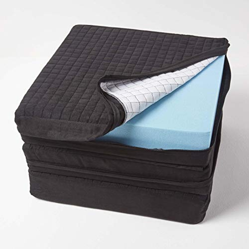 HOMESCAPES Soft Quilted Cushion Cover for 3-Seater Orthopaedic Sofa Armchair Booster Cushion, 100% Polyester Washable Rectangle Cover with Zip, 150 x 50 x 10cm - Black